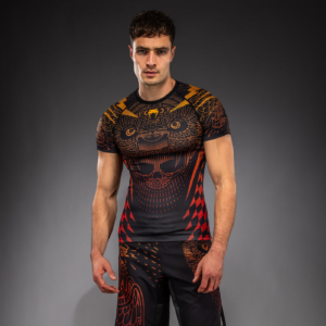 Рашгард Venum Quetzal Fury Short Sleeve Rashguard – Black/Fury Red/ Tangerine
