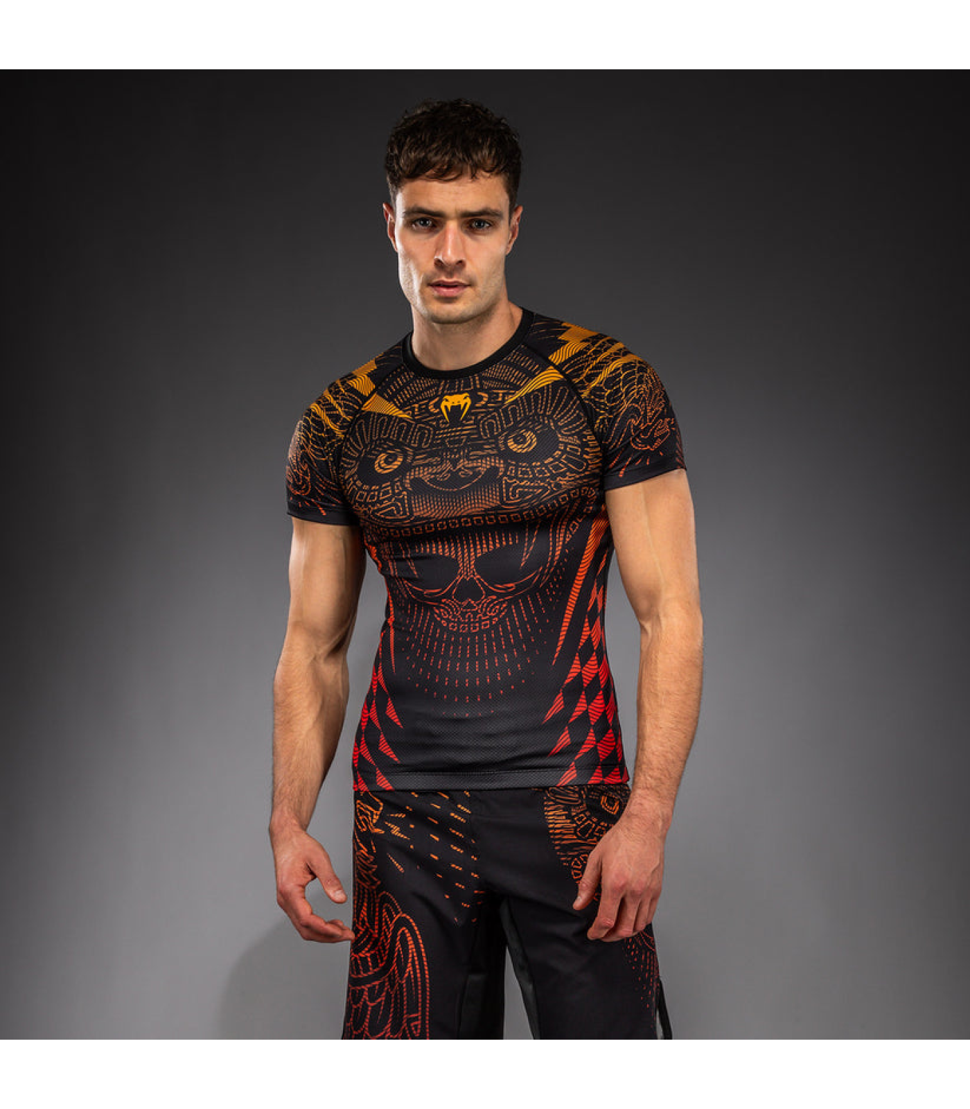Рашгард Venum Quetzal Fury Short Sleeve Rashguard – Black/Fury Red/ Tangerine