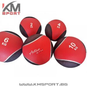 Гумена медицинска топка 2 кг - 10кг,червено-черна, Active gym