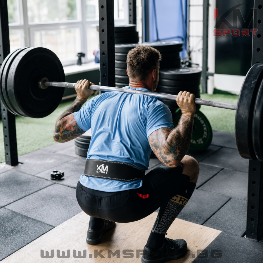 Колан за вдигане на тежести кожен широк 10см KMSPORT - Image 4