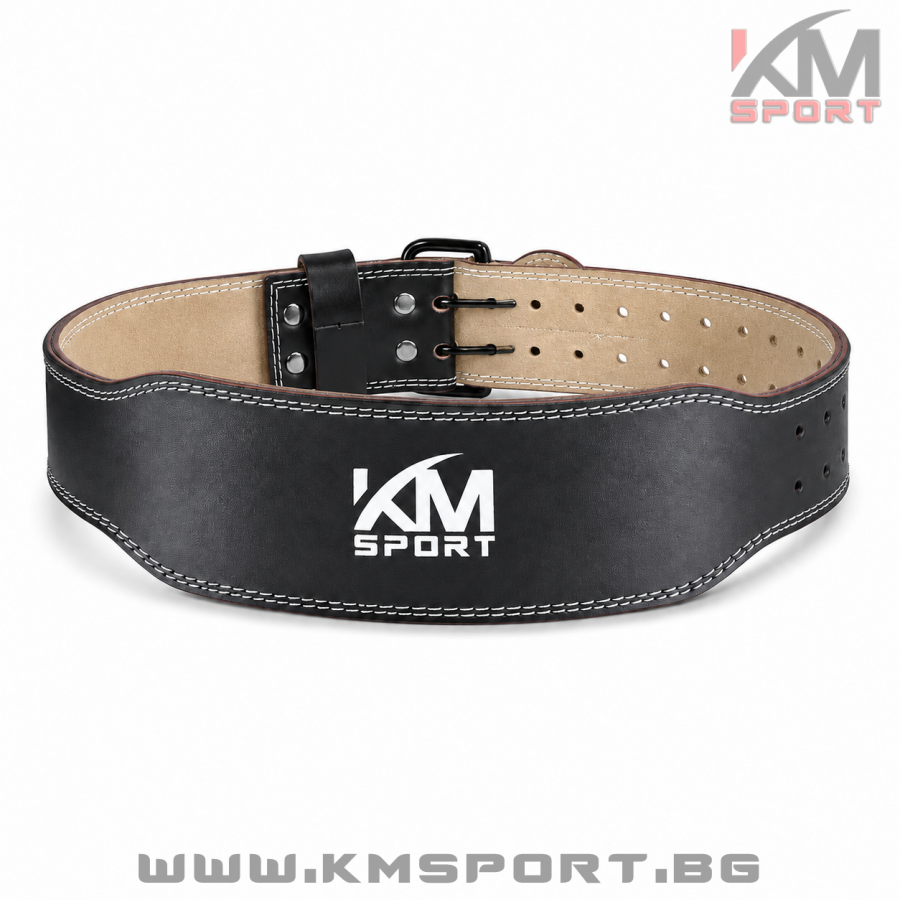 Колан за вдигане на тежести кожен широк 10см KMSPORT - Image 2