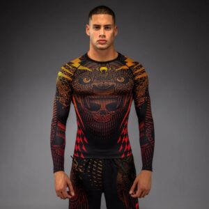 Рашгард Venum Quetzal Fury Long Sleeve Rashguard – Black/Fury Red/ Tangerine
