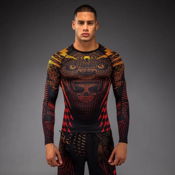 Рашгард Venum Quetzal Fury Long Sleeve Rashguard – Black/Fury Red/ Tangerine