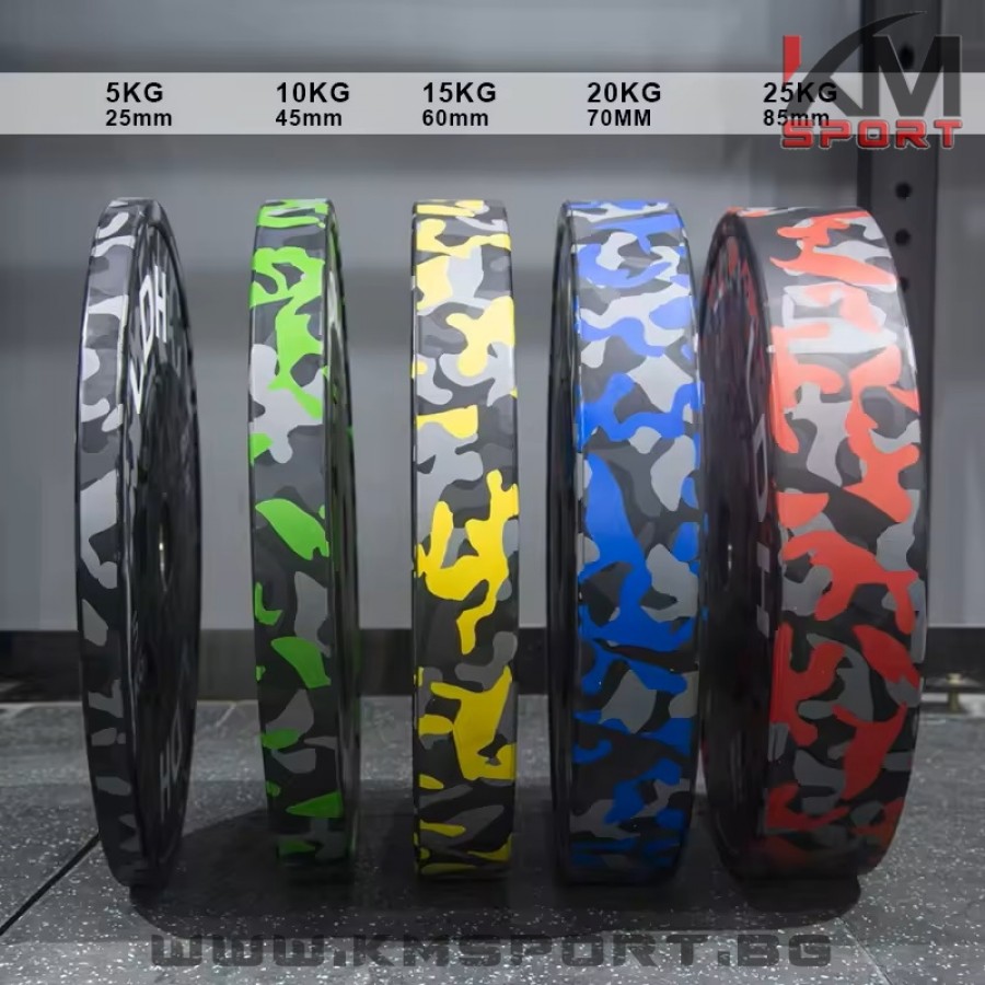 Олимпийски дискове тип Bumper гумени Ф50 - на петна , цял сет - 2x5кг/2x10кг/2x15кг/2x20кг/2x25кг - Image 4