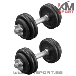 2 дъмбела по 15кг ,разглобяеми,метални дискове,общо 30кг