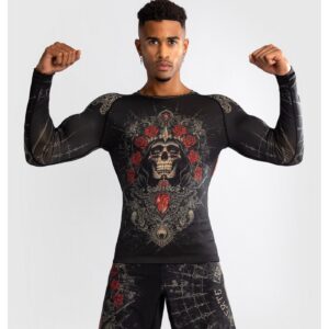 Рашгард - Venum Santa Muerte 5.0 Men’s Long Sleeve Rashguard - Deep Black/Gold​