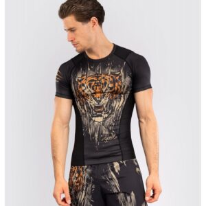 Рашгард - Venum Tiger Men's Short Sleeve Rashguard - Black/Neon Orange​