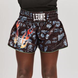 Детски Муай Тай Шорти - LEONE FLAMES KICK SHORTS KIDS - ABJ20 - Black