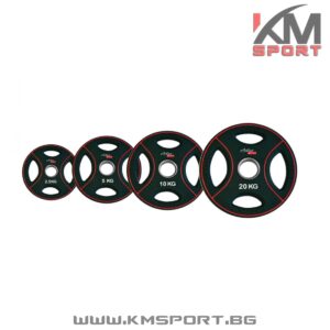 Диск метален с полиуретаново TPU покритие Ф50 -с дръжки- 1.25кг/2.5кг/5кг/10кг/15кг/20кг/25кг