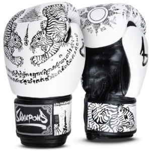 Боксови ръкавици - 8 WEAPONS - Sak Yant Tigers Boxing Gloves - White/Black