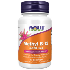 NOW Foods - Methyl B-12 5000 mcg | with Folic Acid Quatrefolic® (60 дози) / 60 Подезични таблетки