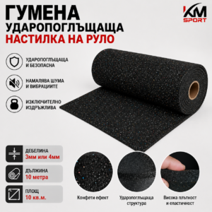 Гумена настилка на руло 3мм или 4мм дебела,10м дължина (10кв.м.)