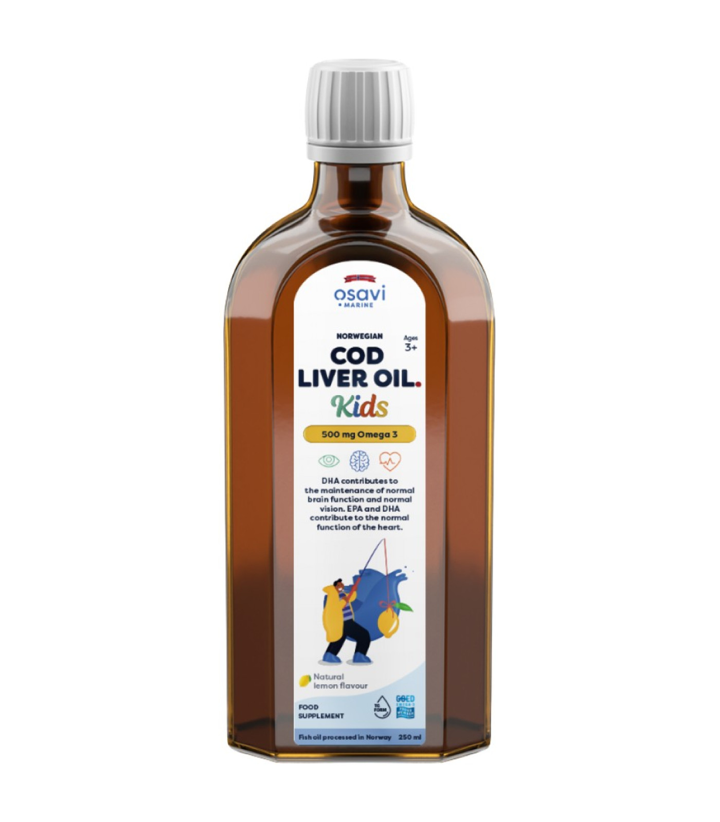 Osavi - Norwegian Cod Liver Oil Kids | Lemon Flavored Liquid Omega / 250 мл, 100 дози